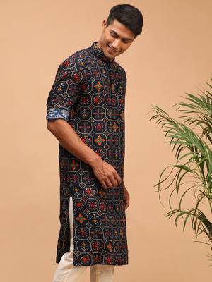 Blue Cotton Blend Kurta 2