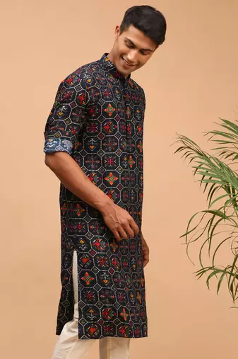 Blue Cotton Blend Kurta