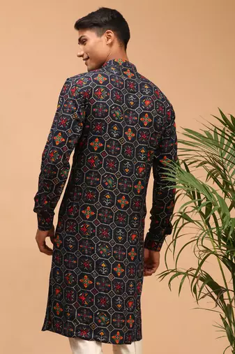 Blue Cotton Blend Kurta