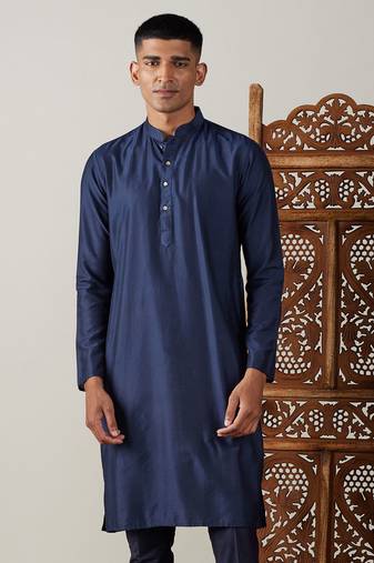 Men'S Navy Blue Viscose Kurta
