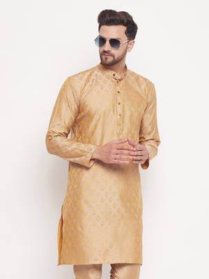 Men'S Beige Silk Blend Kurta 1