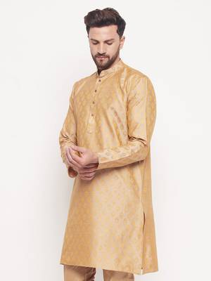 Men'S Beige Silk Blend Kurta 2