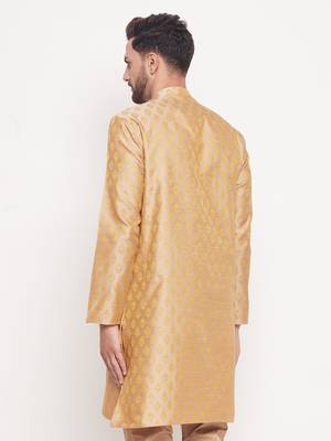 Men'S Beige Silk Blend Kurta 3