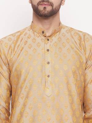 Men'S Beige Silk Blend Kurta 4