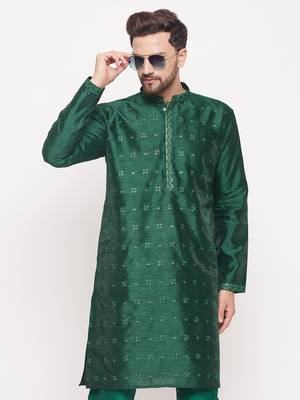 Men'S Green Silk Blend Kurta 1
