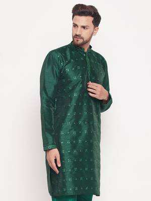 Men'S Green Silk Blend Kurta 2