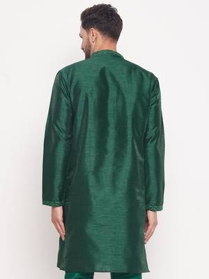 Men'S Green Silk Blend Kurta 3