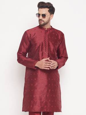 Maroon Silk Blend Kurta 1