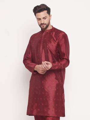 Maroon Silk Blend Kurta 2