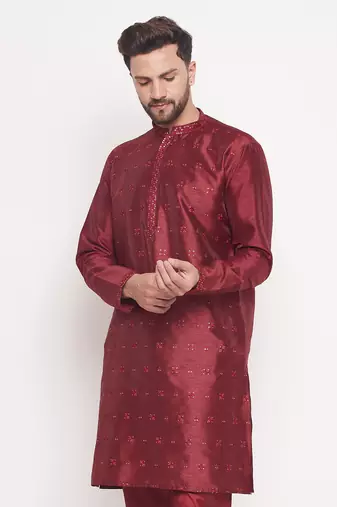Maroon Silk Blend Kurta