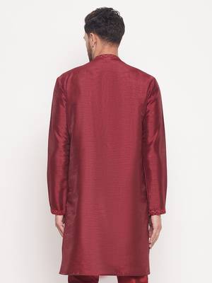 Maroon Silk Blend Kurta 3