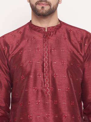 Maroon Silk Blend Kurta 4
