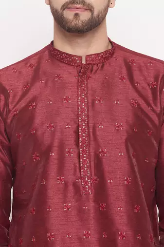 Maroon Silk Blend Kurta