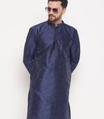Men'S Navy Blue Silk Blend Kurta