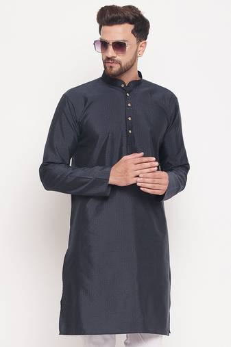 Men'S Navy Blue Silk Blend Kurta