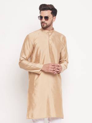 Men'S Beige Silk Blend Kurta 1
