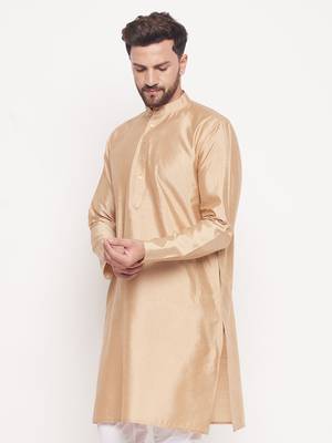 Men'S Beige Silk Blend Kurta 2