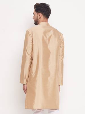 Men'S Beige Silk Blend Kurta 3