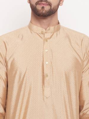 Men'S Beige Silk Blend Kurta 4