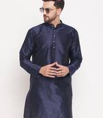 Men'S Navy Blue Silk Blend Kurta