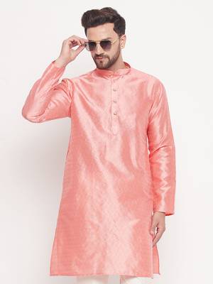 Men'S Pink Silk Blend Kurta 1
