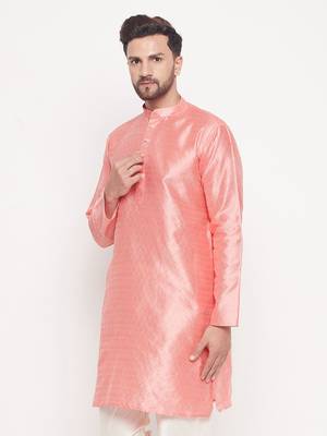 Men'S Pink Silk Blend Kurta 2