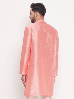 Men'S Pink Silk Blend Kurta 3