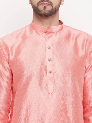 Men'S Pink Silk Blend Kurta 4