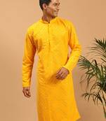 Men'S Yellow Georgette Kurta