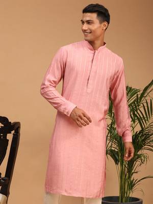 Men'S Purple Cotton Blend Kurta 1