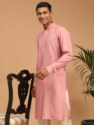 Men'S Purple Cotton Blend Kurta 2