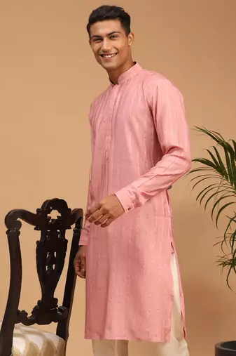 Men'S Purple Cotton Blend Kurta