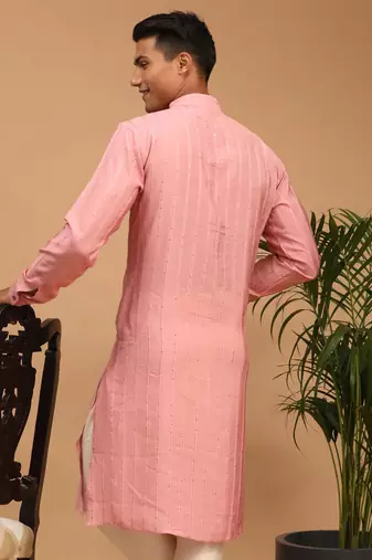 Men'S Purple Cotton Blend Kurta