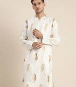 Men'S White And Gold Silk Blend Kurta