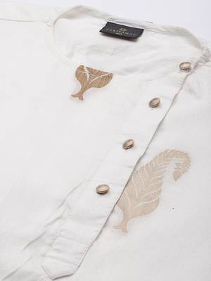 Men'S White And Gold Silk Blend Kurta 4