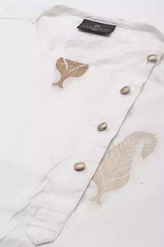 Men'S White And Gold Silk Blend Kurta