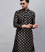 Men'S Black Dupion Silk Kurta