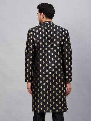 Men'S Black Dupion Silk Kurta 3