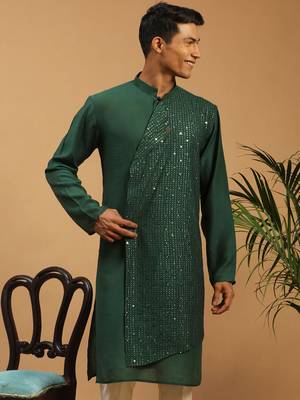 Vastramay men's green cotton blend kurta 1