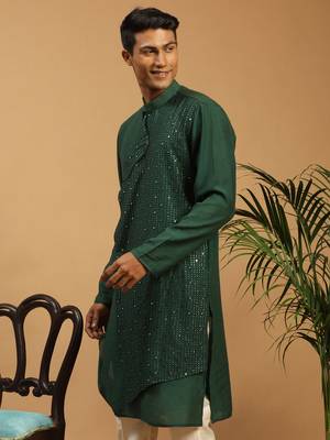 Vastramay men's green cotton blend kurta 2