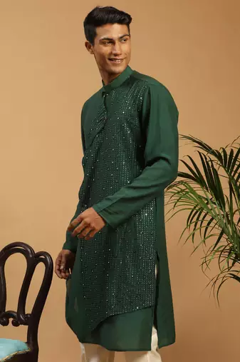 Vastramay men's green cotton blend kurta