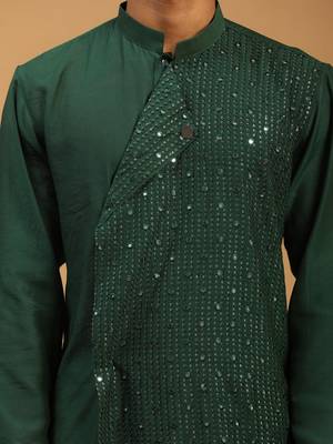 Vastramay men's green cotton blend kurta 4