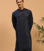  men's navy blue cotton blend kurta