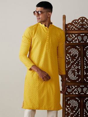 Men'S Yellow Georgette Kurta 1