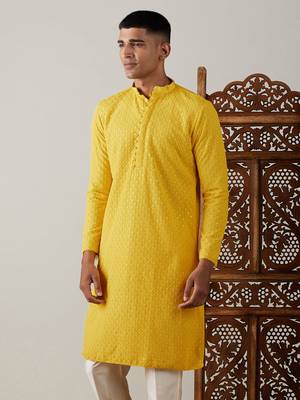 Men'S Yellow Georgette Kurta 2