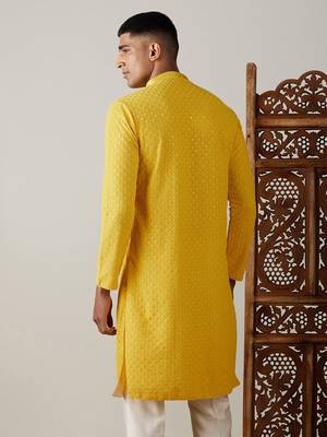 Men'S Yellow Georgette Kurta 3
