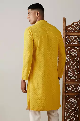 Men'S Yellow Georgette Kurta