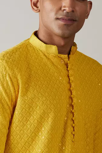 Men'S Yellow Georgette Kurta