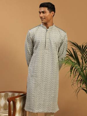 Men'S Grey Georgette Kurta 1
