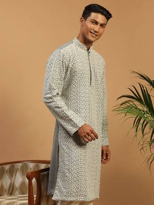 Men'S Grey Georgette Kurta 2